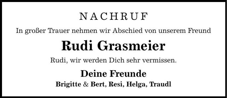 Traueranzeige Rudi Grasmeier
