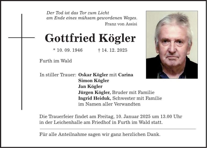 Traueranzeige Gottfried Kögler
