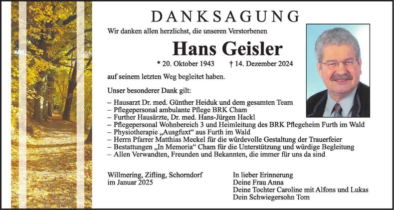 Traueranzeige Hans Geisler