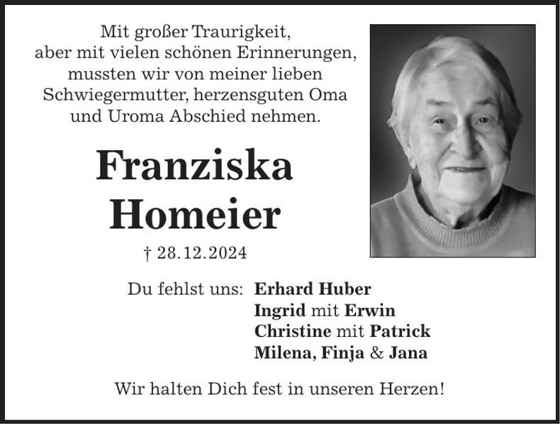 Traueranzeige Franziska Homeier