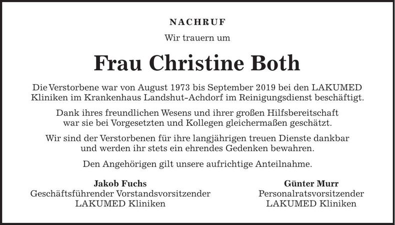 Traueranzeige Christine Both