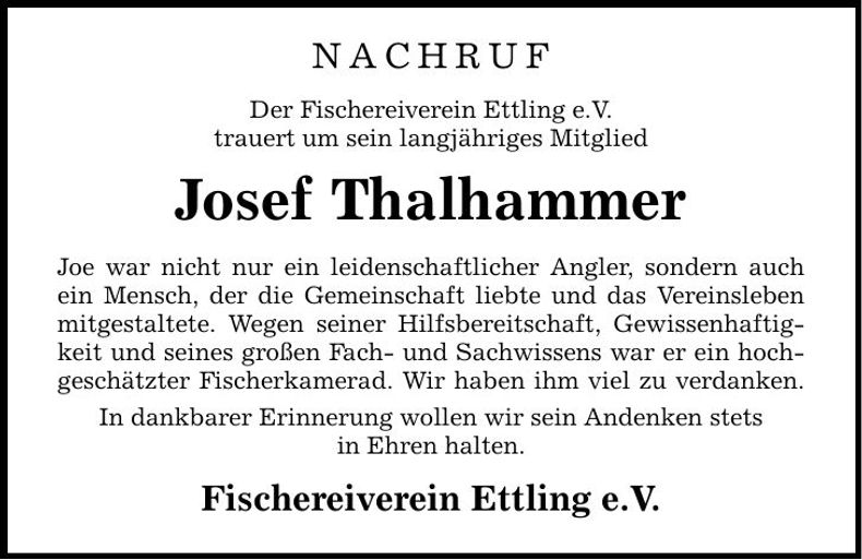 Traueranzeige Josef Thalhammer