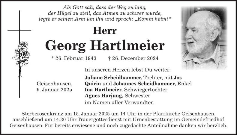 Traueranzeige Georg Hartlmeier