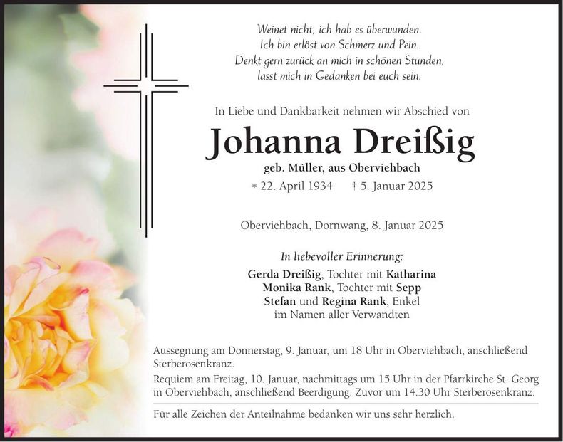 Traueranzeige Johanna Dreißig