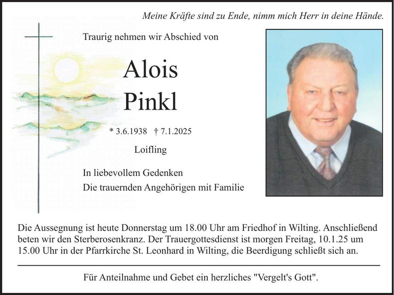 Traueranzeige Alois Pinkl
