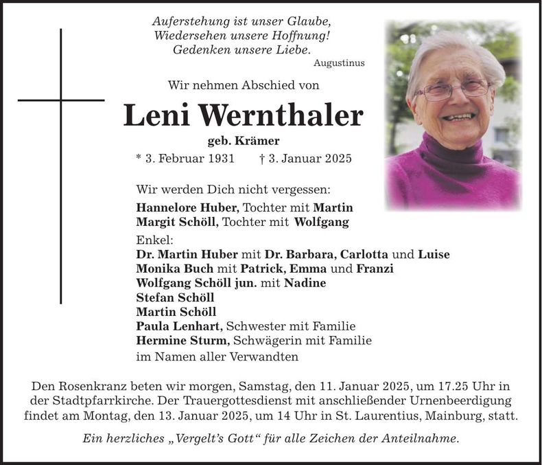 Traueranzeige Leni Wernthaler