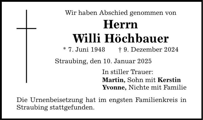 Traueranzeige Willi Höchbauer