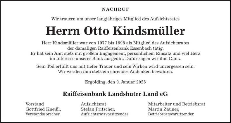 Traueranzeige Otto Kindsmüller