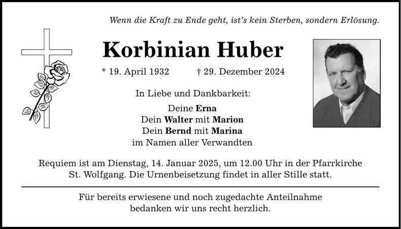 Traueranzeige Korbinian Huber