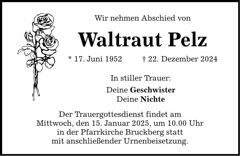 Traueranzeige Waltraut Pelz