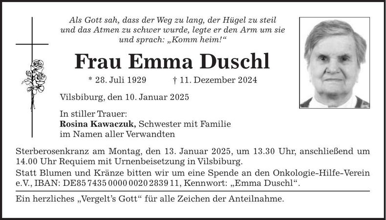 Traueranzeige Emma Duschl
