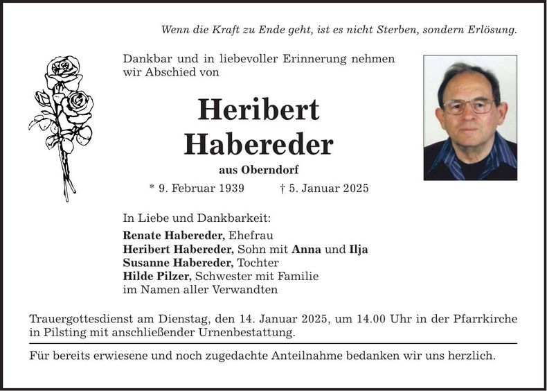 Traueranzeige Heribert Habereder