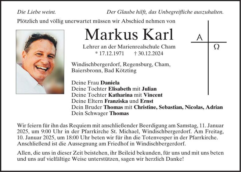 Traueranzeige Markus Karl
