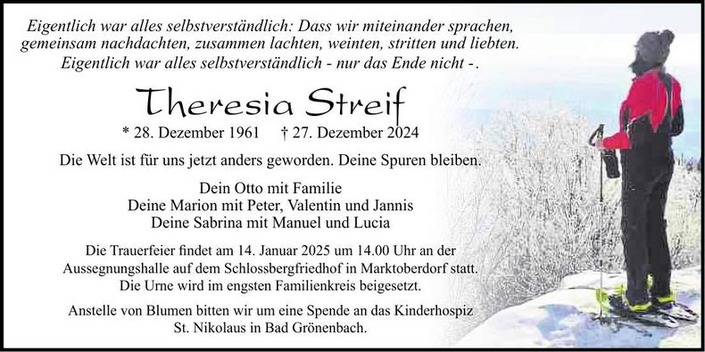 Traueranzeige Theresia Streif