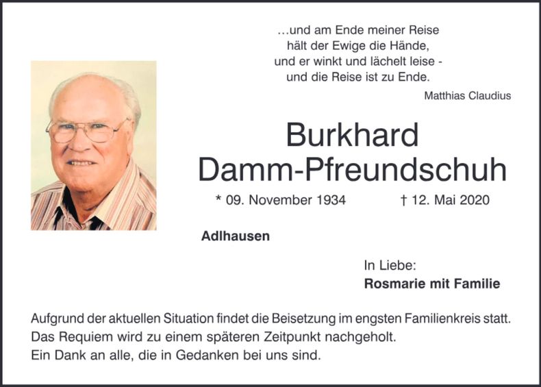 Traueranzeige Burkhard Damm-Pfreundschuh