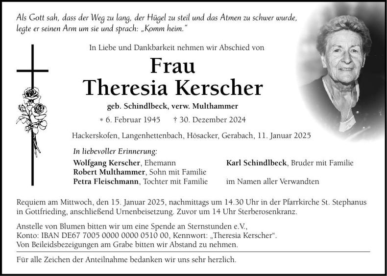 Traueranzeige Theresia Kerscher