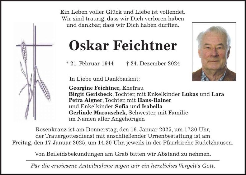 Traueranzeige Oskar Feichtner