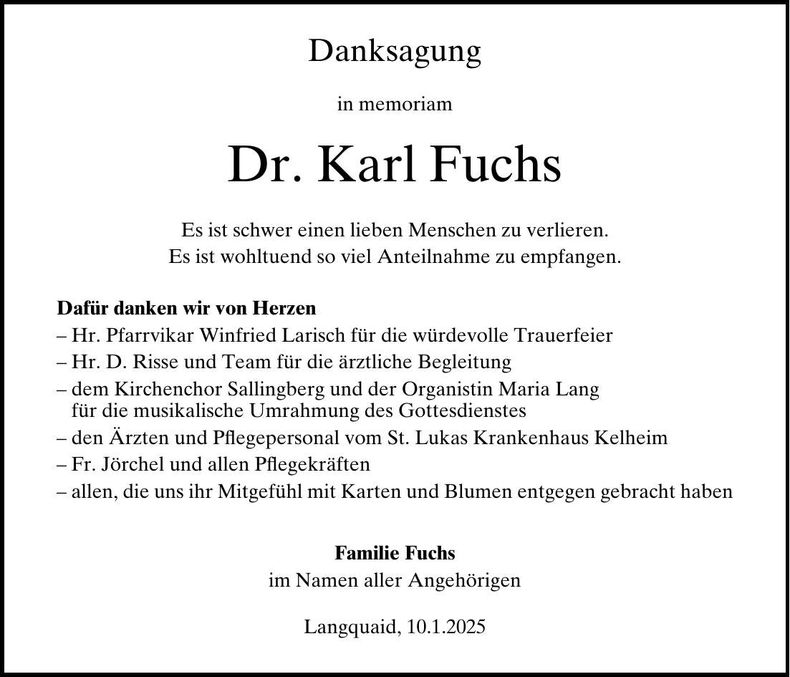 Traueranzeige Karl Fuchs