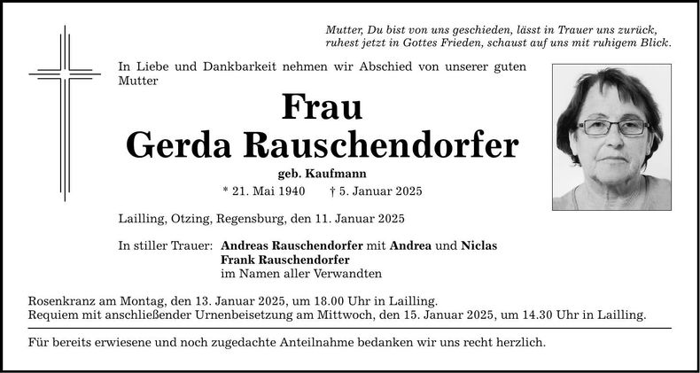 Traueranzeige Gerda Rauschendorfer