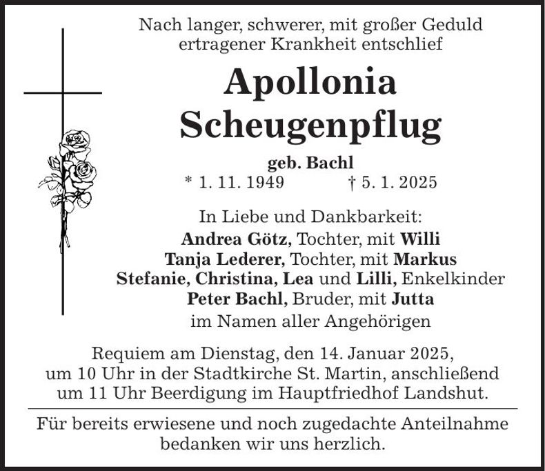 Traueranzeige Apollonia Scheugenpflug