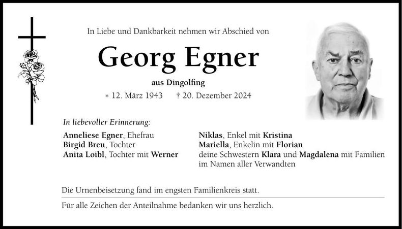 Traueranzeige Georg Egner