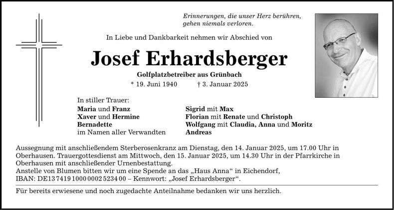 Traueranzeige Josef Erhardsberger