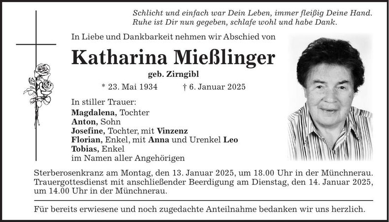 Traueranzeige Katharina Mießliinger