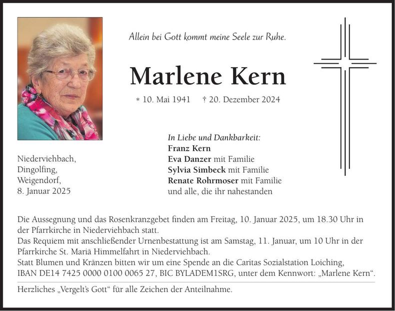 Traueranzeige Marlene Kern