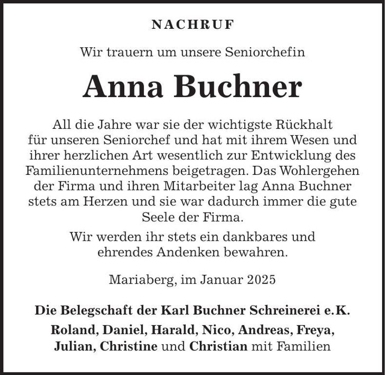 Traueranzeige Maria Buchner