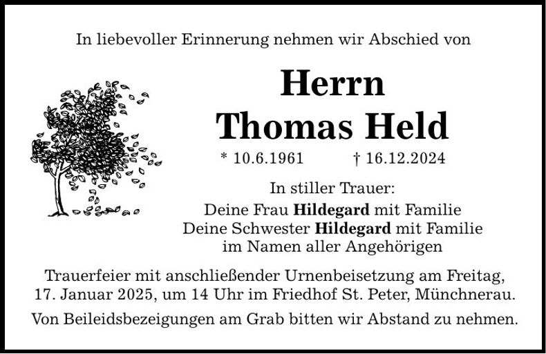 Traueranzeige Thomas Held