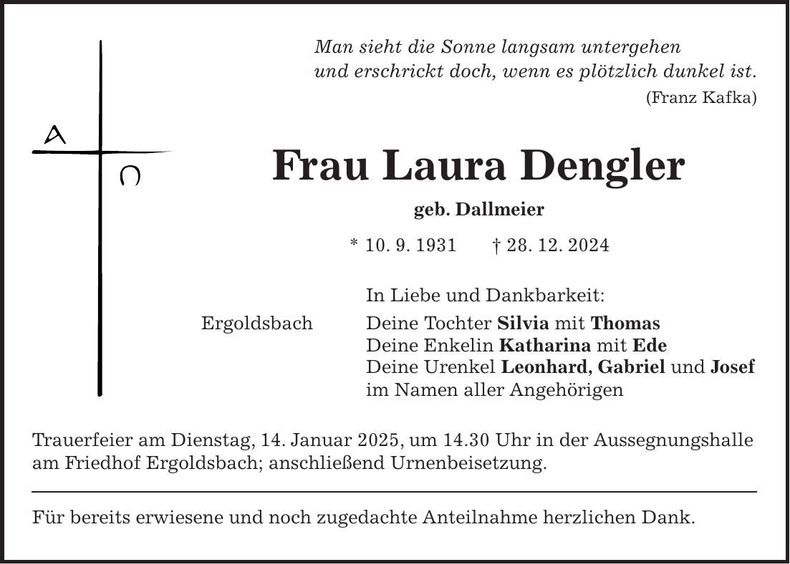 Traueranzeige Laura Dengler