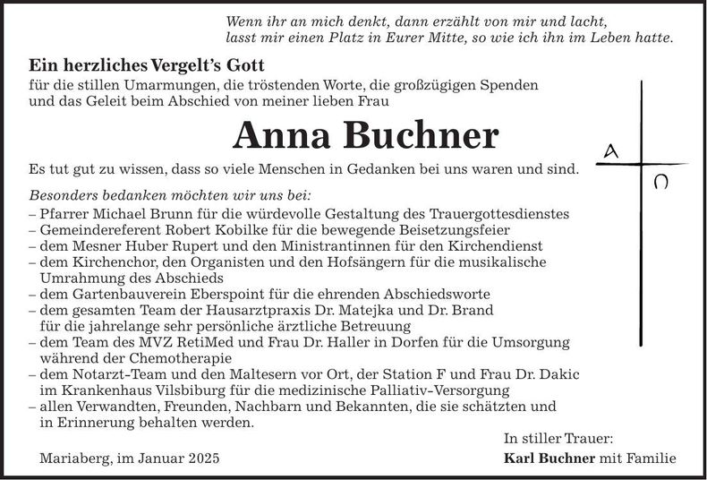 Traueranzeige Maria Buchner