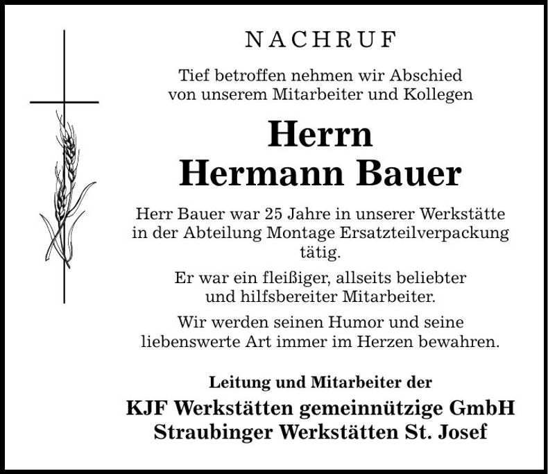 Traueranzeige Hermann Bauer