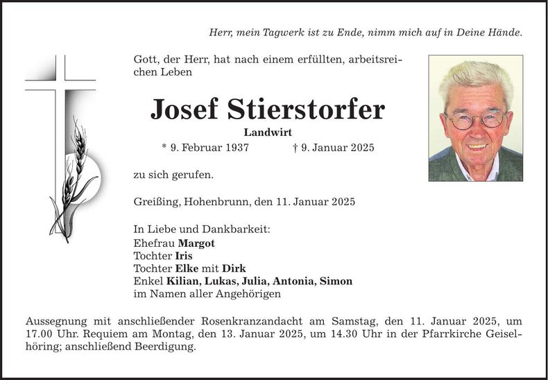 Traueranzeige Josef Stierstorfer