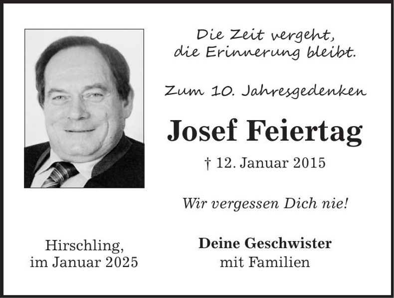 Traueranzeige Josef Feiertag