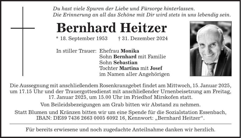 Traueranzeige Bernhard Heitzer