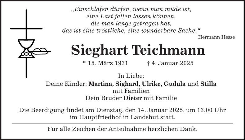 Traueranzeige Sieghart Teichmann