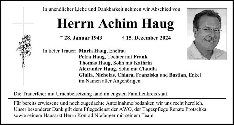Traueranzeige Achim Haug