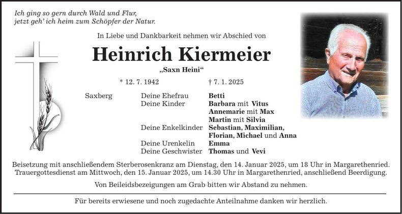Traueranzeige Heinrich Kiermeier