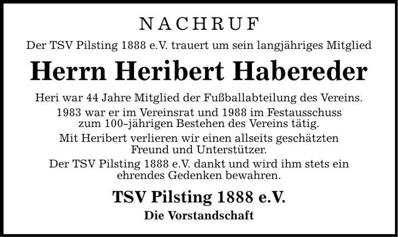 Traueranzeige Heribert Habereder