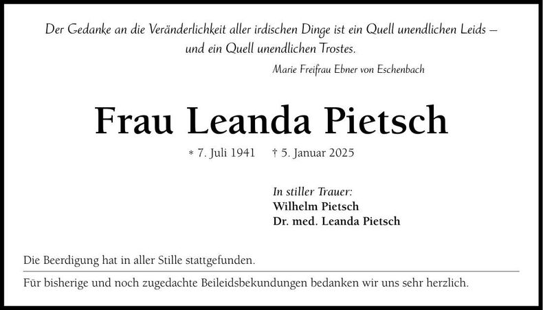 Traueranzeige Leanda Pietsch