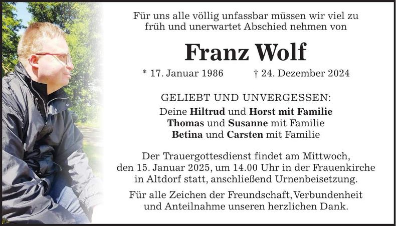 Traueranzeige Franz Wolf