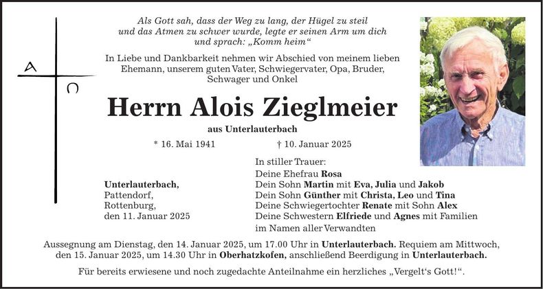 Traueranzeige Alois Zieglmeier