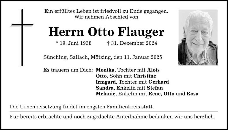 Traueranzeige Otto Flauger