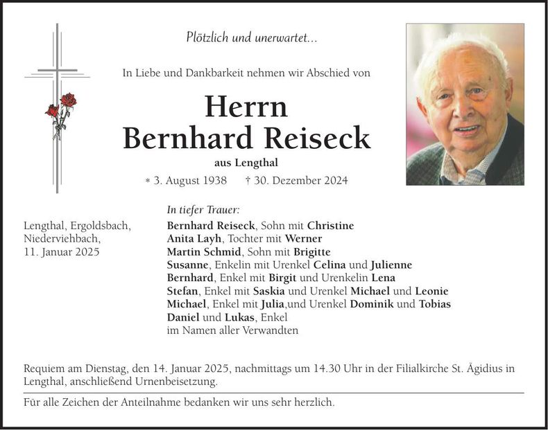 Traueranzeige Bernhard Reiseck