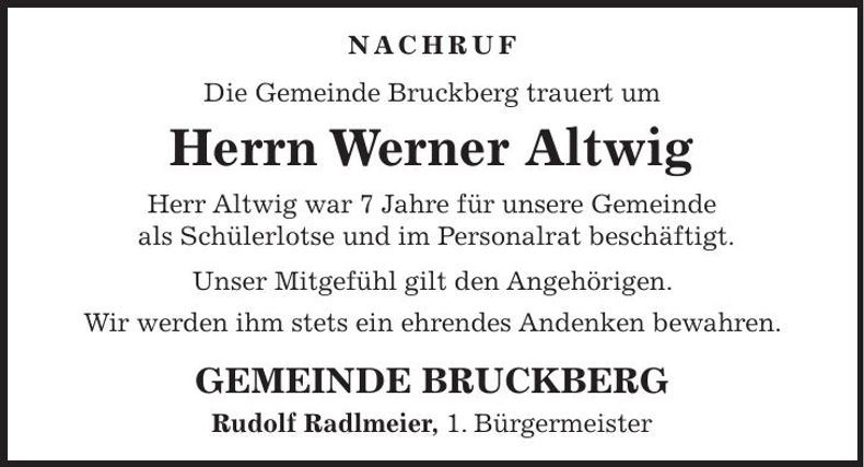 Traueranzeige Werner Altwig