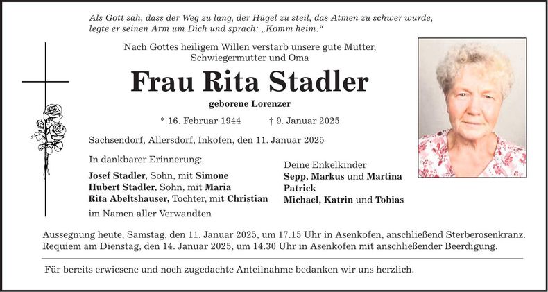 Traueranzeige Rita Stadler