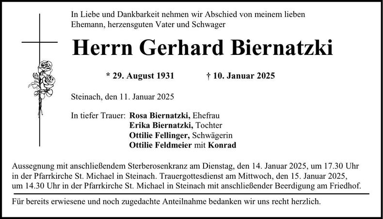 Traueranzeige Gerhard Biernatzki