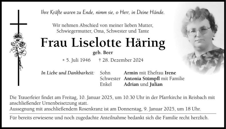 Traueranzeige Liselotte Häring