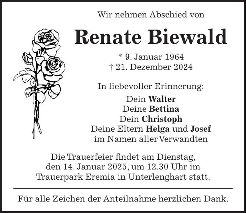 Traueranzeige Renate Biewald